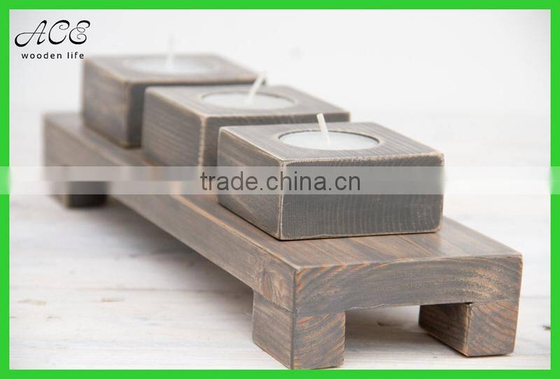 Rustic wooden candle holder for home decoration