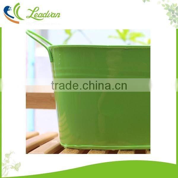 Green bowl shaped embossed metal garden flower pots and planters
