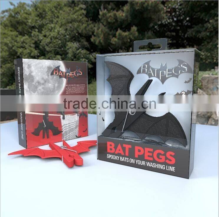 Creative Black/Red Batman Shape Plastic Spring Clothes Pegs Household Pants Receiving Clothes Clips Bat Pegs For Wholesale