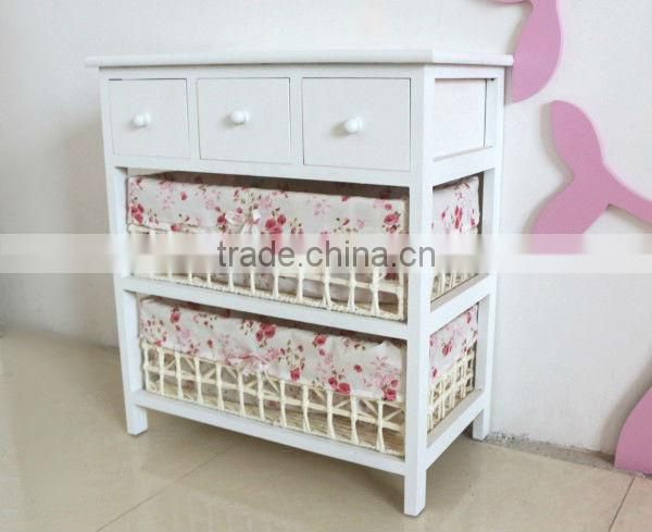 wooden home furniture / wood storage cabinets with woven baskets