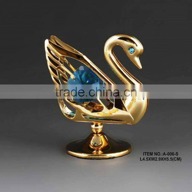 24K gold plated tabletop love swan decoration with crystals from swarovski