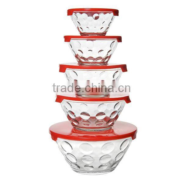 Different sizes 5pcs glass bowl set with lid