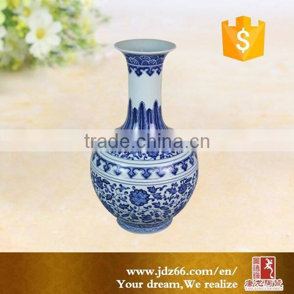 Hot selling antique chinese blue and white ceramic porcelain flower vase