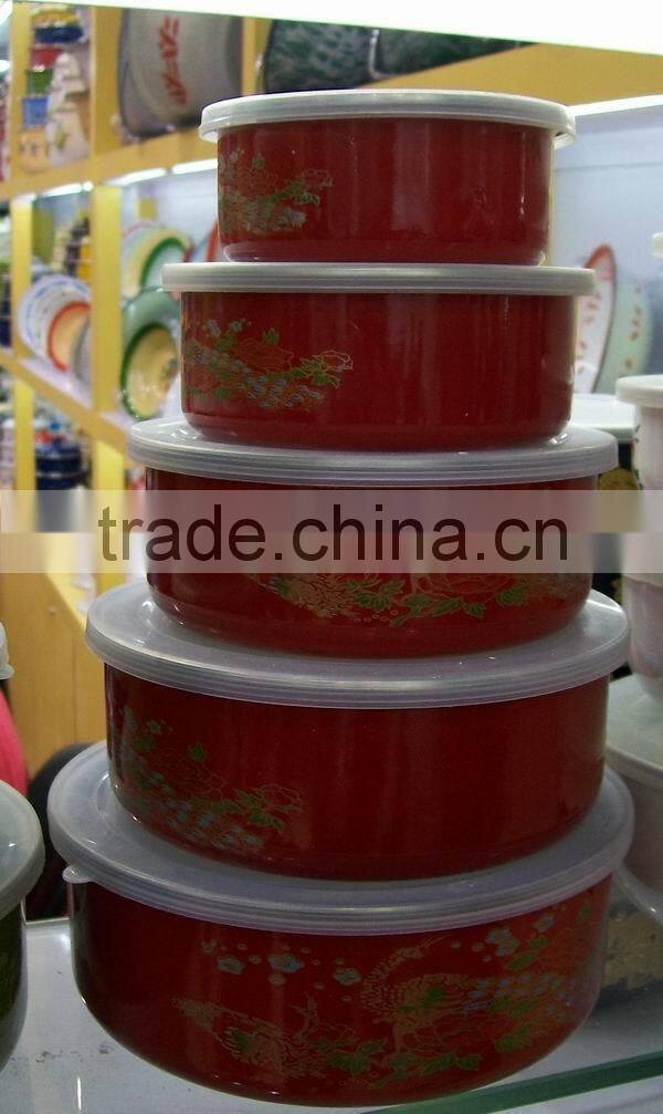 Hot sale enamel food container 3pcs 5pcs mixing bowl storage bowl