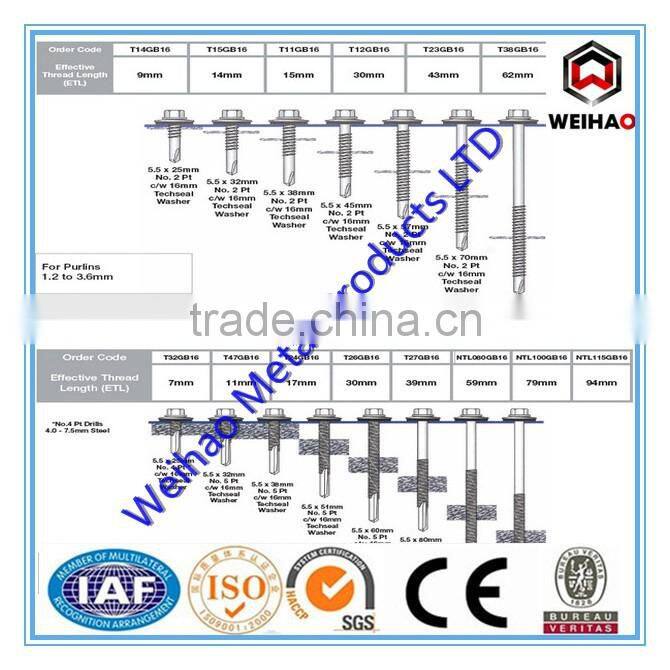 Galvanized Hex head self drilling screw with washer