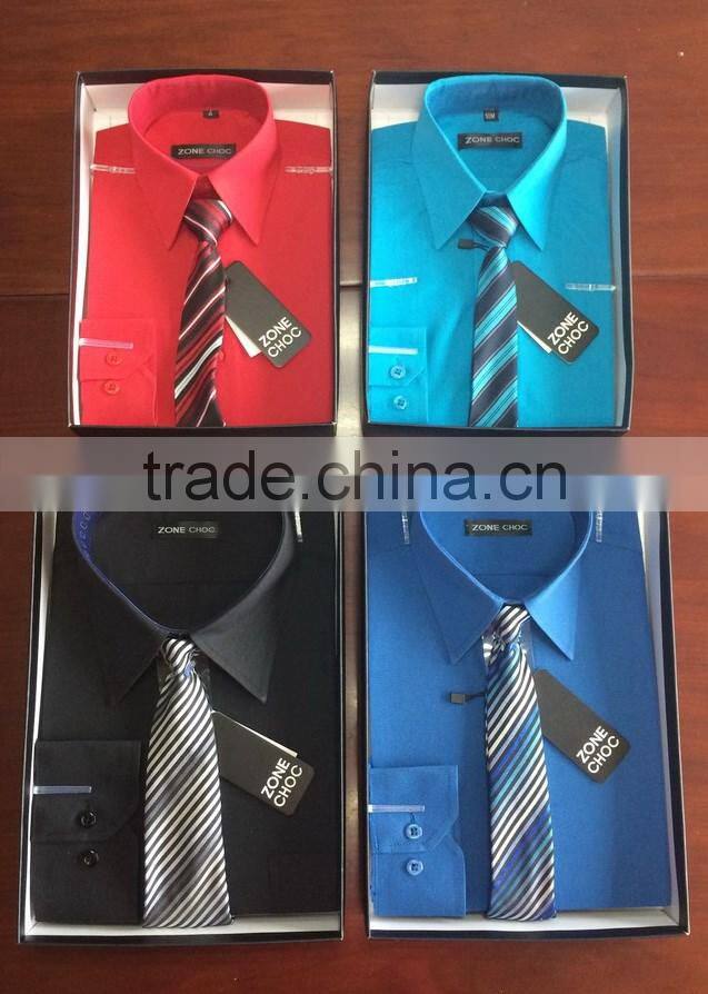 2016 NEW Boxed Boy's dress shirt & Tie set,Gift box.Solid color