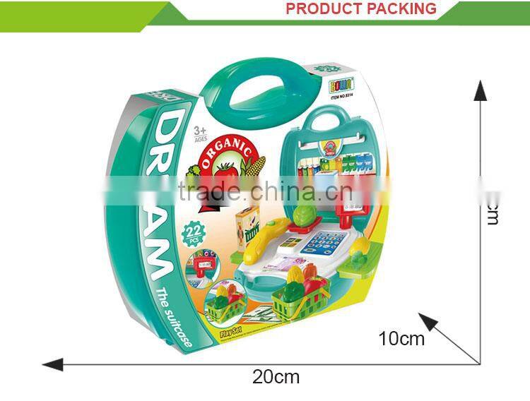 Hot sale kids indoor pretend play plastic fruit crates supermarket toy set