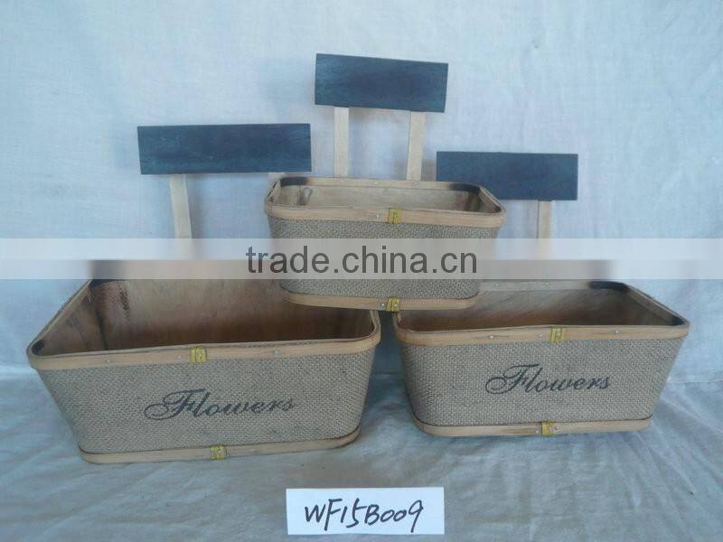 triangle wood flower pots decorated with blue wooden sign