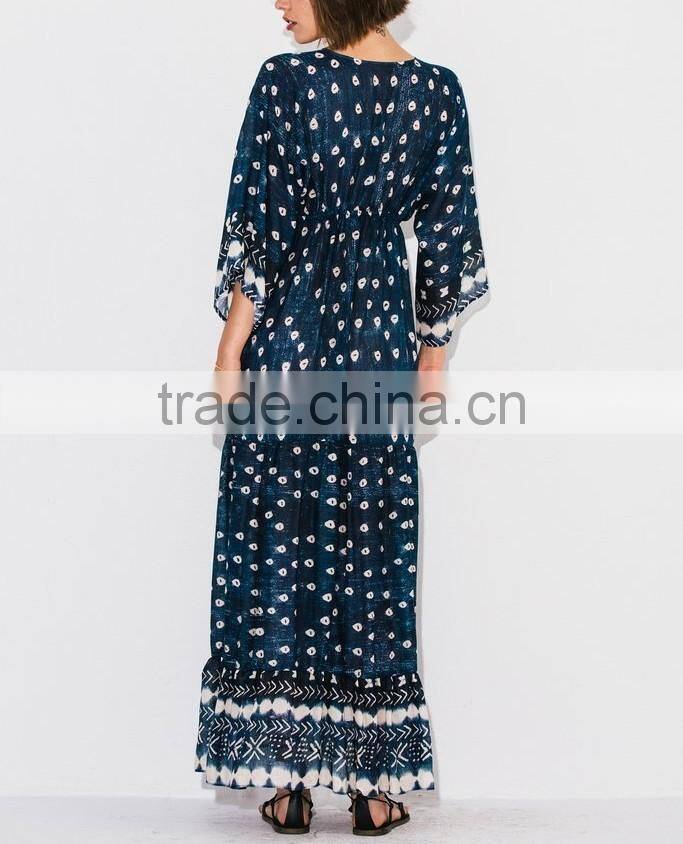 Gorgeous Boho Printed Rayon V Neck Maxi Dress Bohemian Ladies Western Dresses Names HSd5094