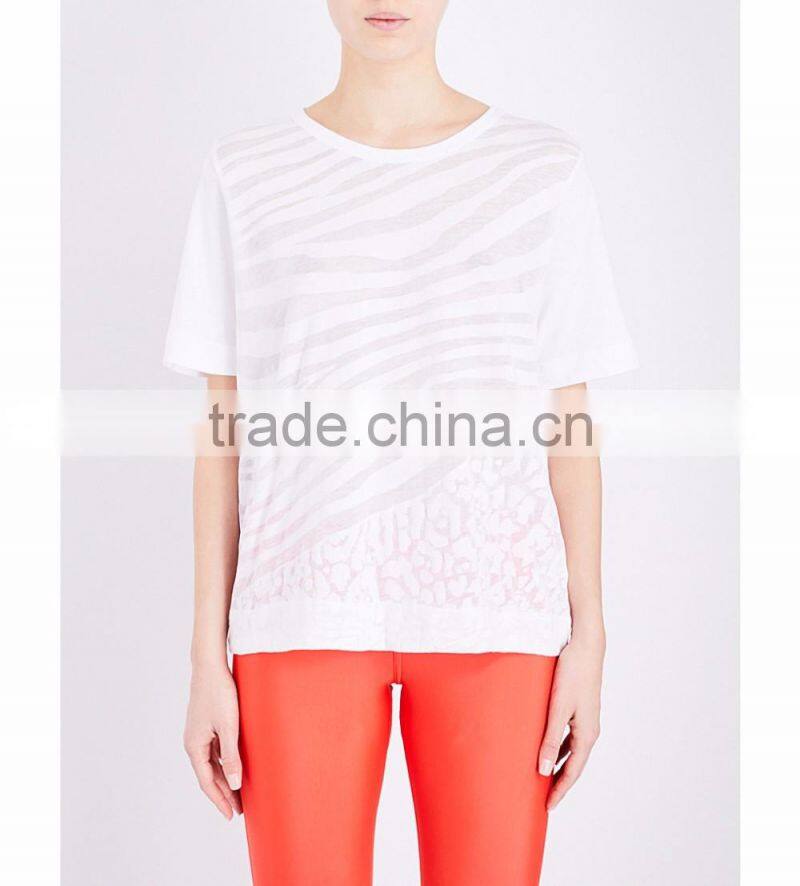 Customized Wholesale Lady's Apparel Simple Short Sleeves Round Neck Print Cotton-blend Jersey T-shirt(DQM009T)