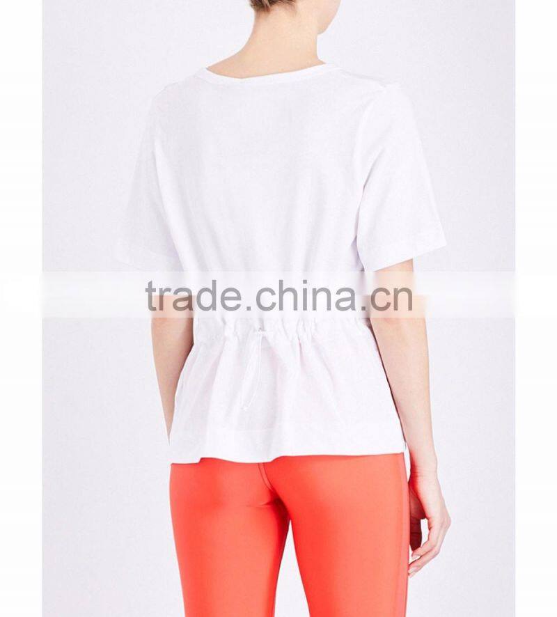 Customized Wholesale Lady's Apparel Simple Short Sleeves Round Neck Print Cotton-blend Jersey T-shirt(DQM009T)