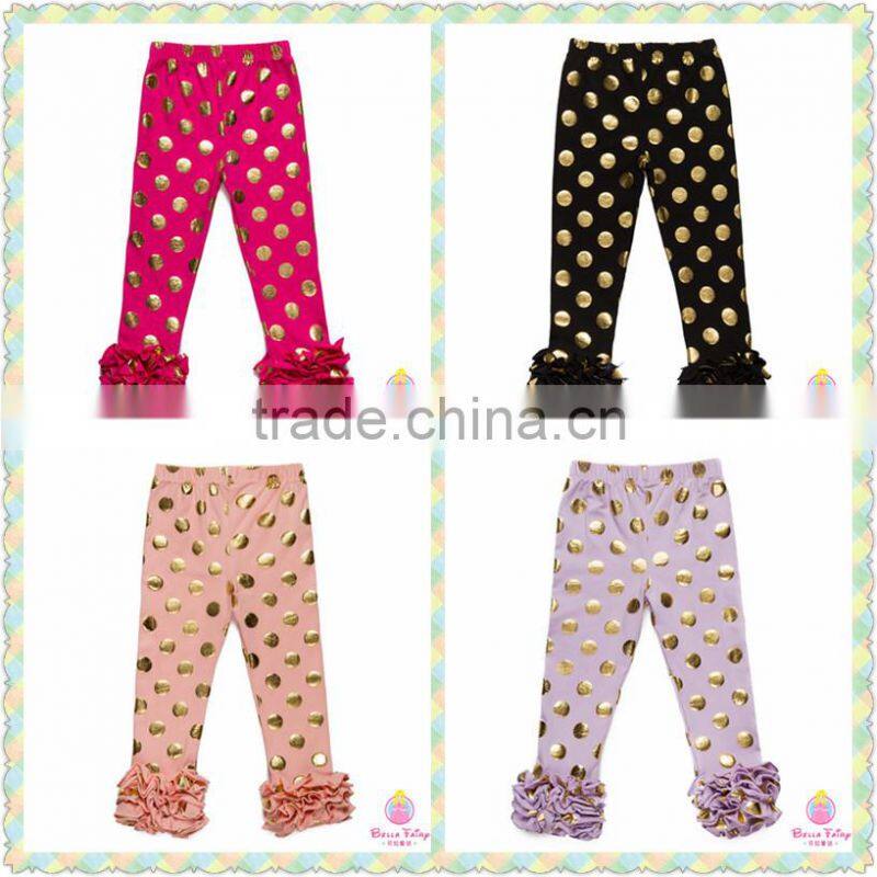 2016 china low price wholesale boutique warmer glod polk dots leggings/pants with ruffle for cute baby kids