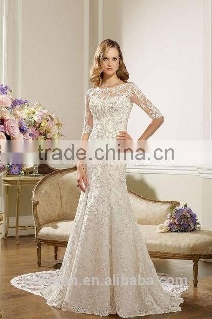 long sleeve high neck lace moroccan wedding dress