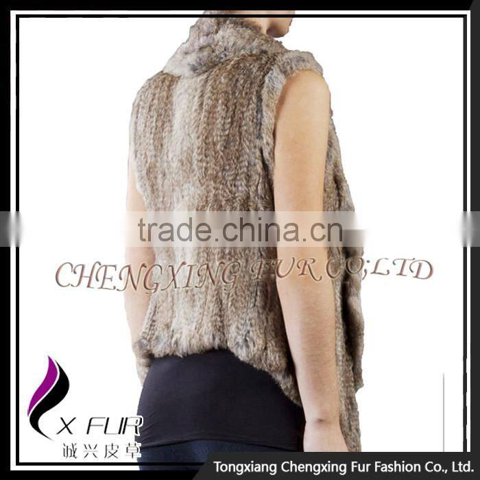 CX-G-B-185C Wholesale Women Plus Size Fur Vest Knitted Real Rabbit Fur Gilet