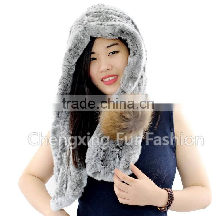 CX-C-242Q Genuine Rex Rabbit Fur Knitted Girls Fashion Winter Hat