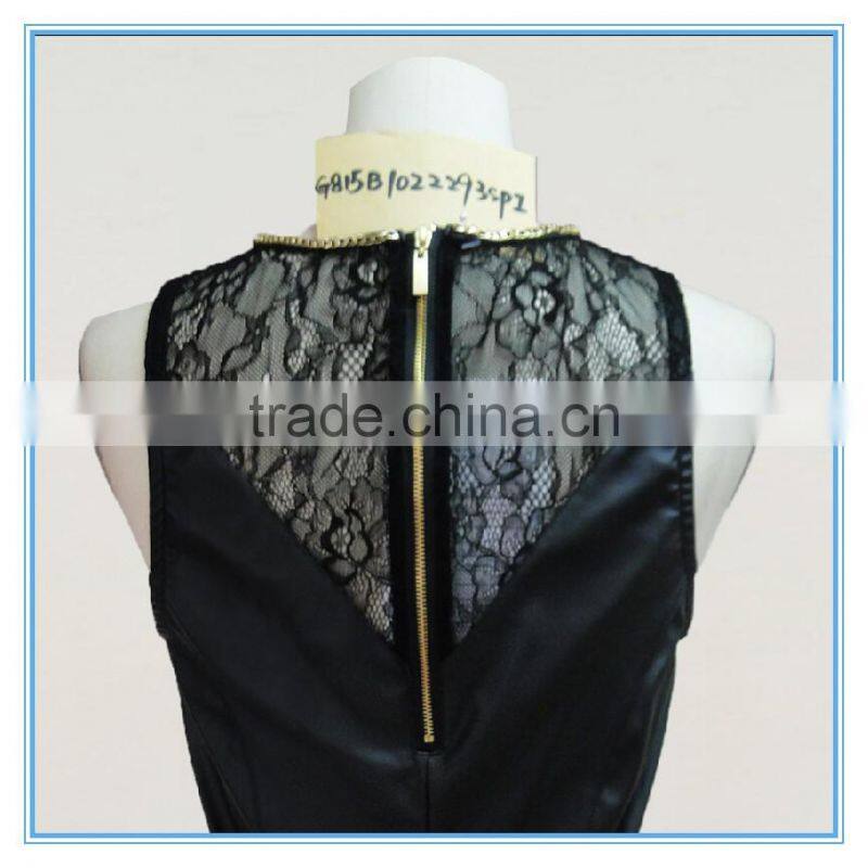 Sexy Girl PU Leather Vest With Fancy Lace Trim