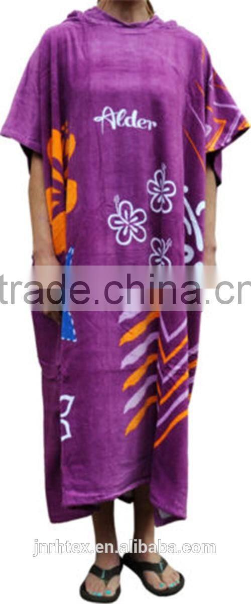 100% cotton terry funny printing adult hooded poncho beach towel