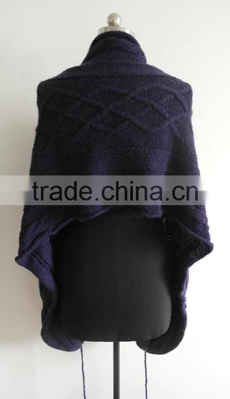 fashion ladies cable knit winter long poncho sweater