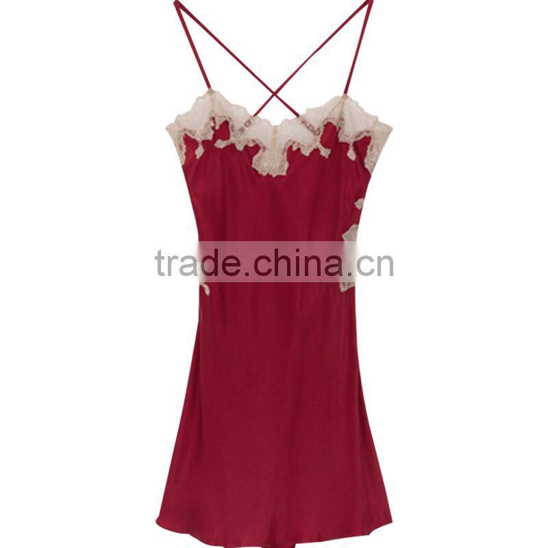 0854 Floral Lace Nightdress spaghetti strap slip sexy girls satin photos nightdress dress satin Nightgown
