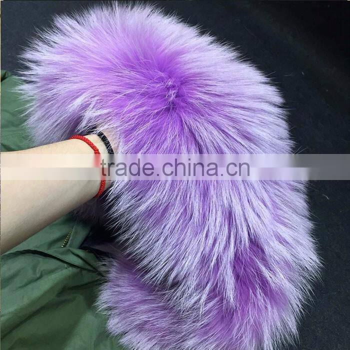 Myfur Lavender Color Dyed Raccoon Fur Hooded Ladies Parka With Fur Lining