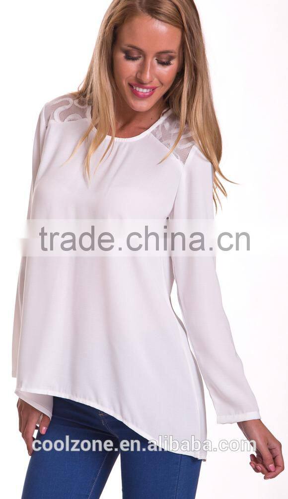 100%Polyester long sleeve woman blouse 2015,women tank tops in white
