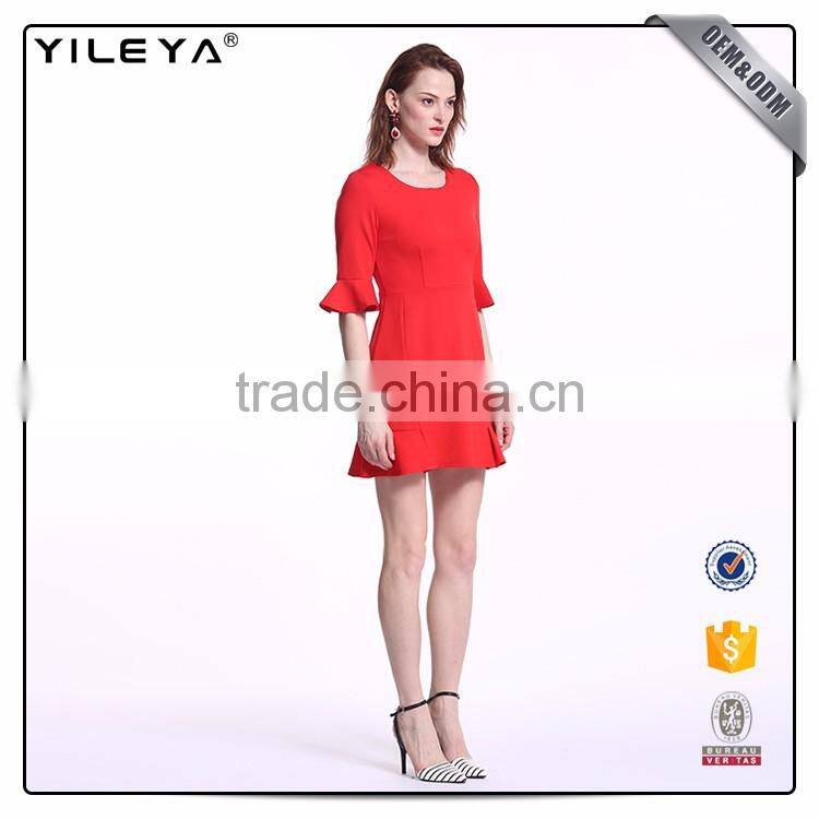 Customizable Short Slim Waist Red Ruffle Dress