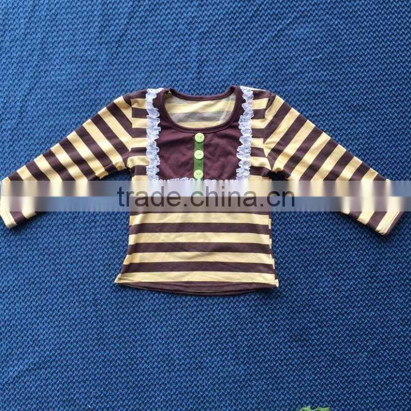 2015 baby long sleeve stripe top with bib and green ruffle skirt new style YW-148