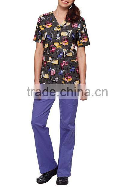 Wholesale fashion medical scrub printed uniform