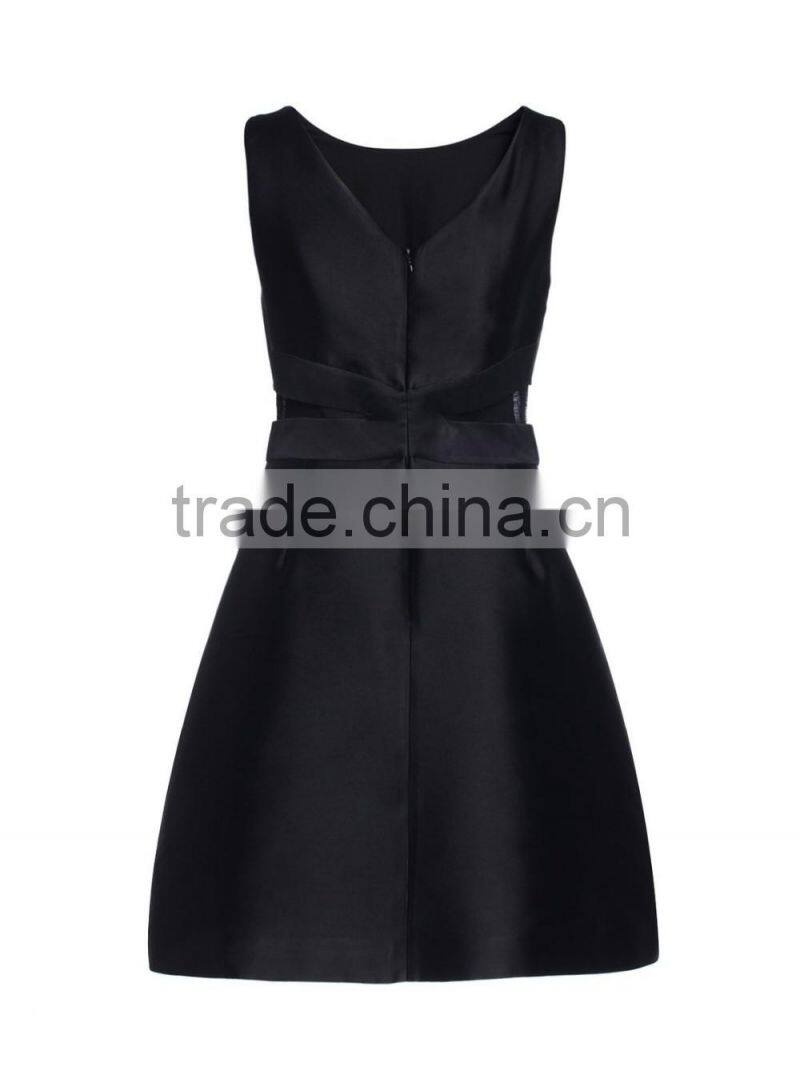 Ladies black sleeveless false two pieces combined formal dress