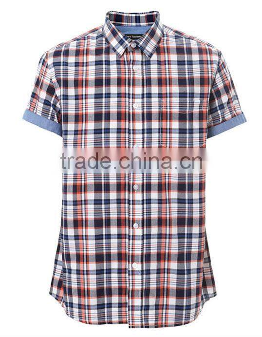 Wholesale branded new design short sleeve men plaid dress &casual shirt
