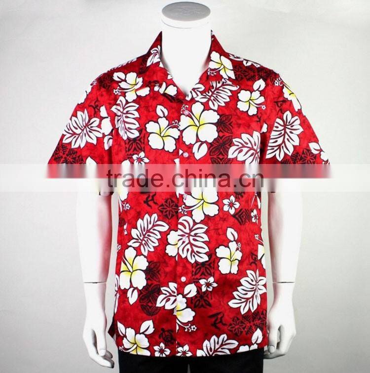 Red printing men cotton custom printed hawaiian shirt