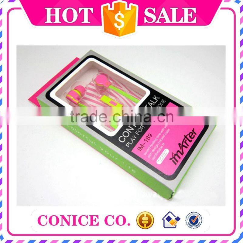 wholesale bicolor noodle cable in-ear earphone with volume control with mic