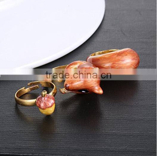 3Pcs Super Cute Animal Ring Adjustable Finger Wrap Stack Rings Cute Squirrel Open Joint Knuckle Nail Ring Set