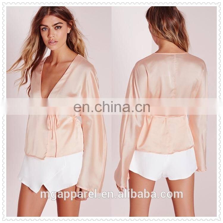 new arrival lady fancy satin blouse sexy designs wholesale