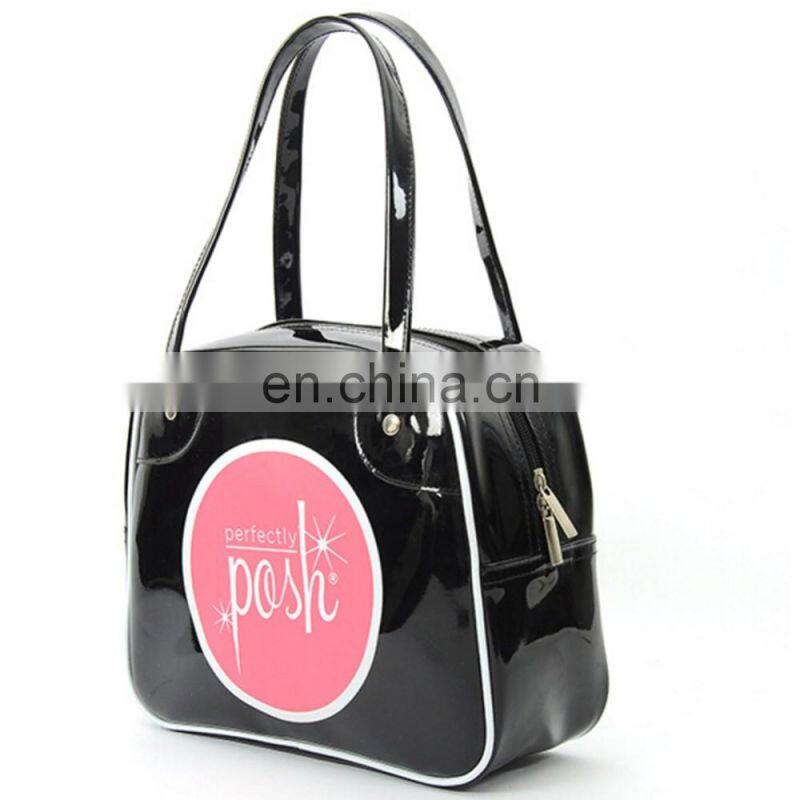Women Fashionable Small Black Printed Vinyl Handbag