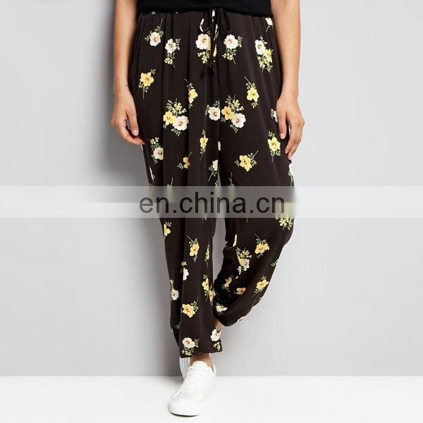 China suppliers floral print black womens plus size jogger pants women joggers