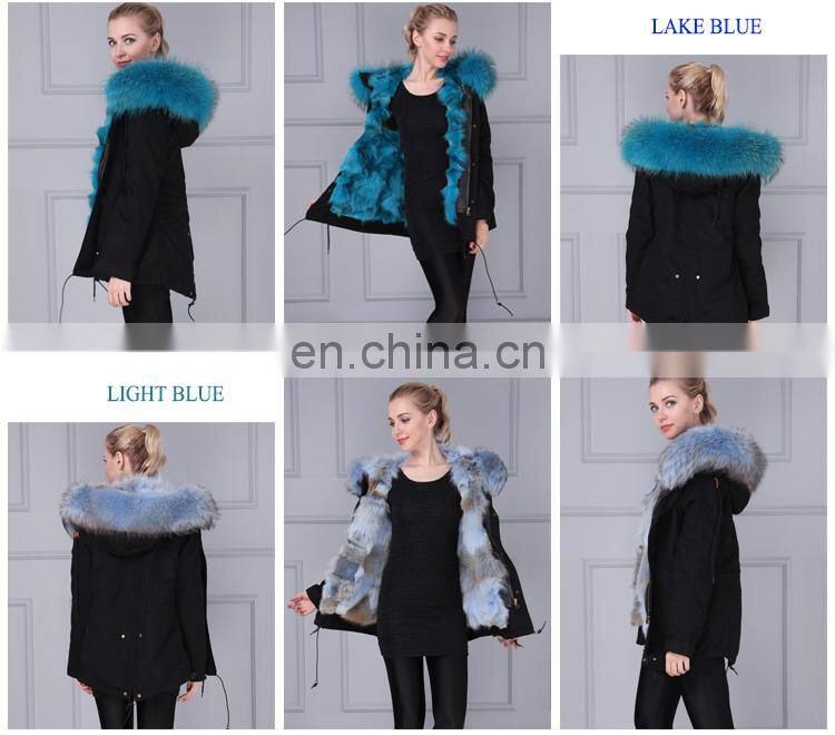 Men and Women short black rabbit fur coat with real lined