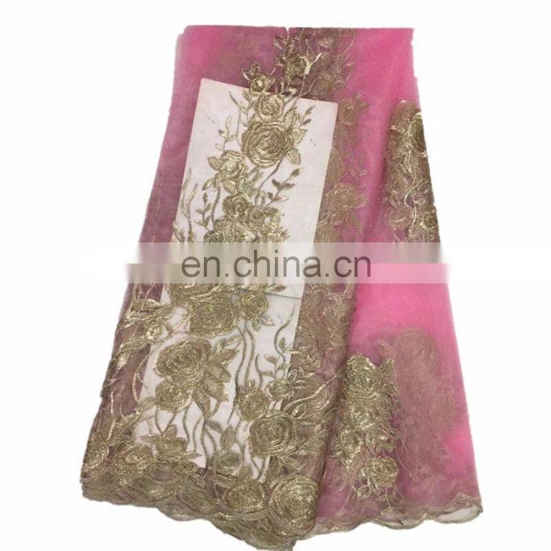 African styles net lace top quality trending French lace fabric with sequins women dress B16032710
