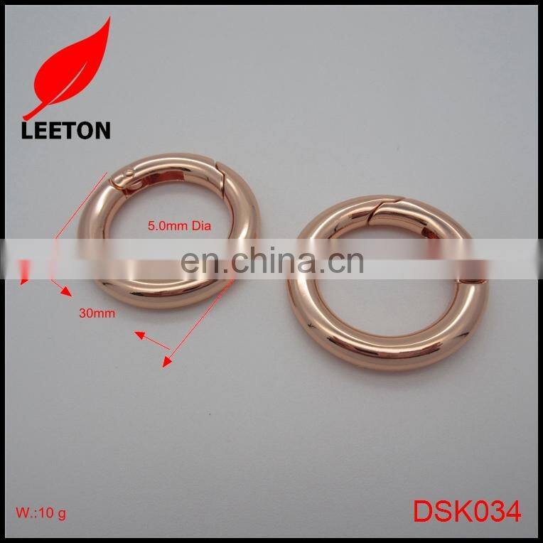 30mm shiny rose gold zinc alloy round carabiner hook for leather bag
