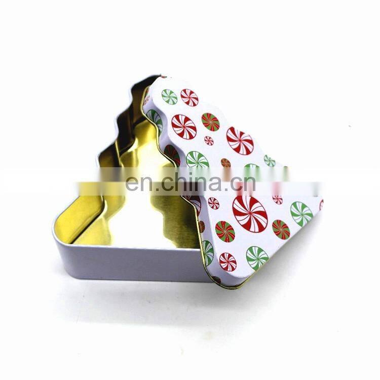 Tree shaped christmas empty irregular matal storage tin box can