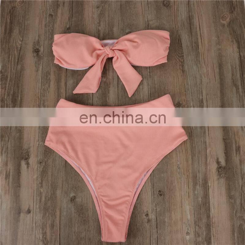 Bow Design Wrapped Sexy Neon Bikini Set Knotted Solid High Waist G String Swimsuit Women Micro Swimsuit Mermaid 2019
