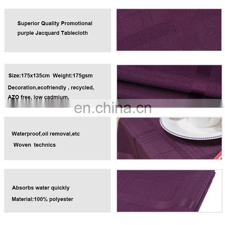 Superior quality promotional purple jacquard tablecloth decoration recycled rectangular table cloth wedding for dining party