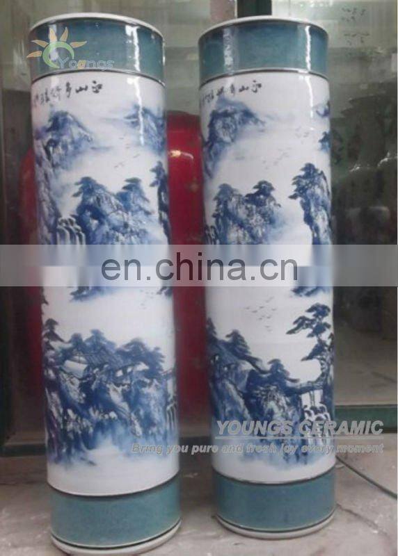 145cm Tall Hand Painted Blue White Landscape Design Ceramic Antique Vases For Indoor Decorative