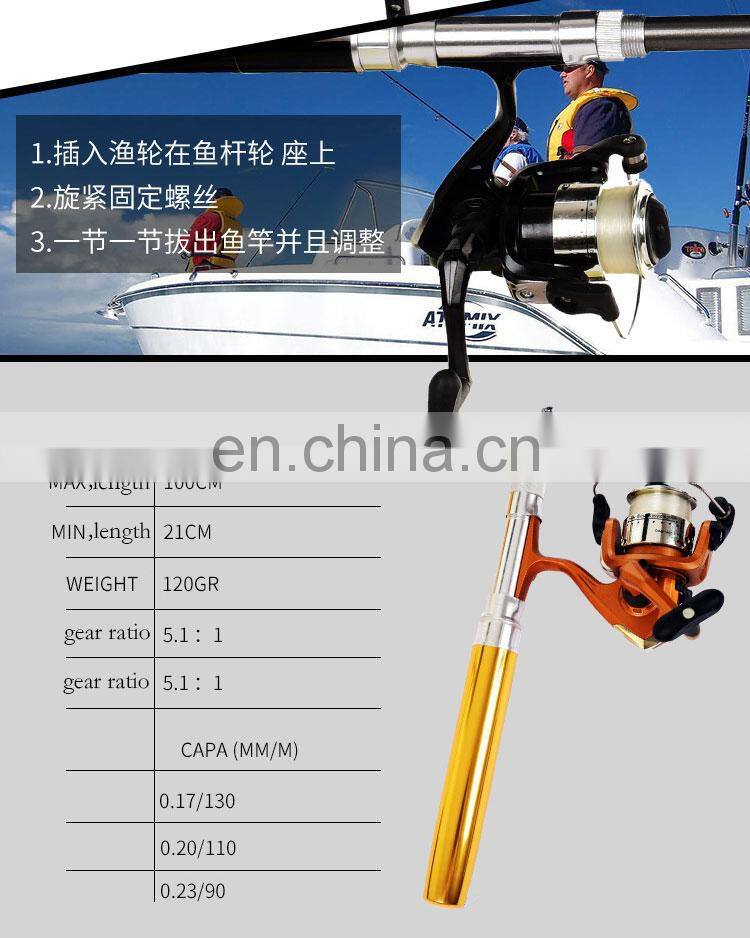 Fiber glass pen rod set 2.1m fishing rod kit telescopic traveling mini fishing rod for stream river sea fishing