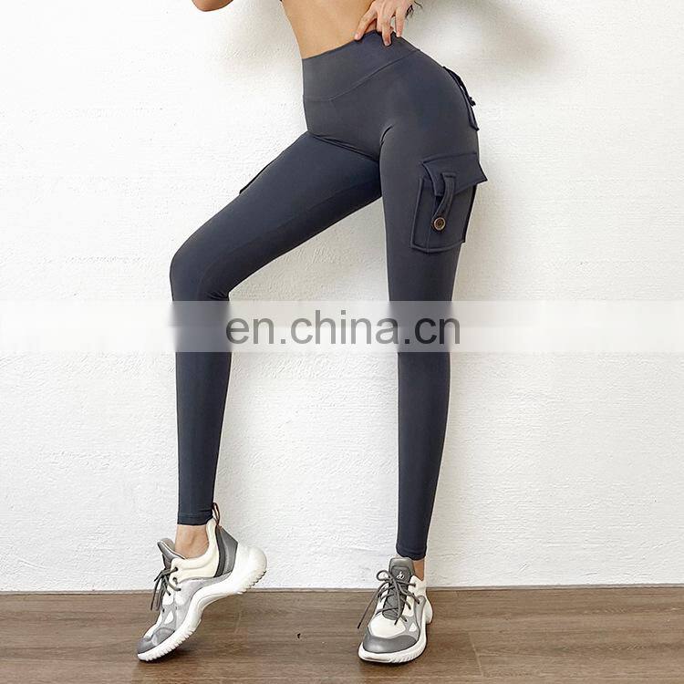 Wholesale sexy peach fitness pants women's tooling high-waist hip-lifting elastic tight-fitting yoga pants
