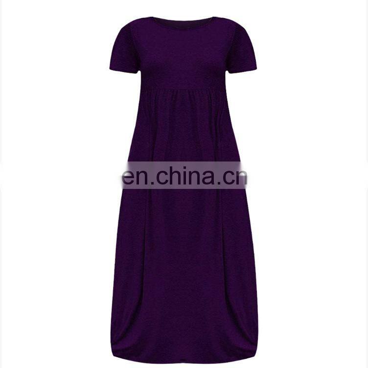 Custom women's clothing brand spring and summer solid color round neck dress foreign trade long skirt plus size women's clothing