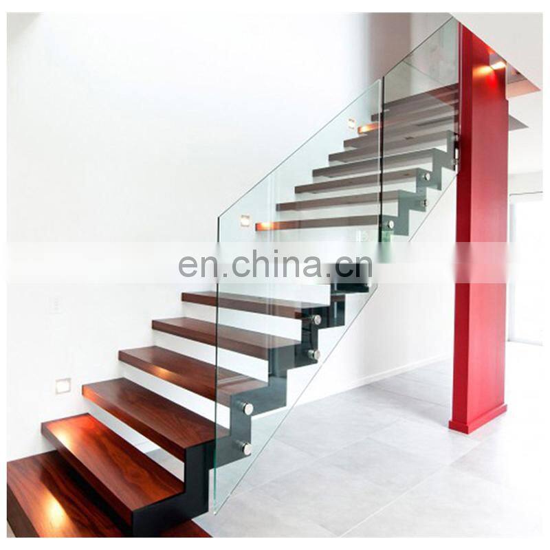Modern home glass staircase design light led glass steel wood floating stairs