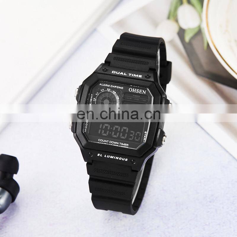 OHSEN 1810 Hot Sale Rubber Strap Digital Back Light Date Day Alarm Wristwatch Watches Men Wrist