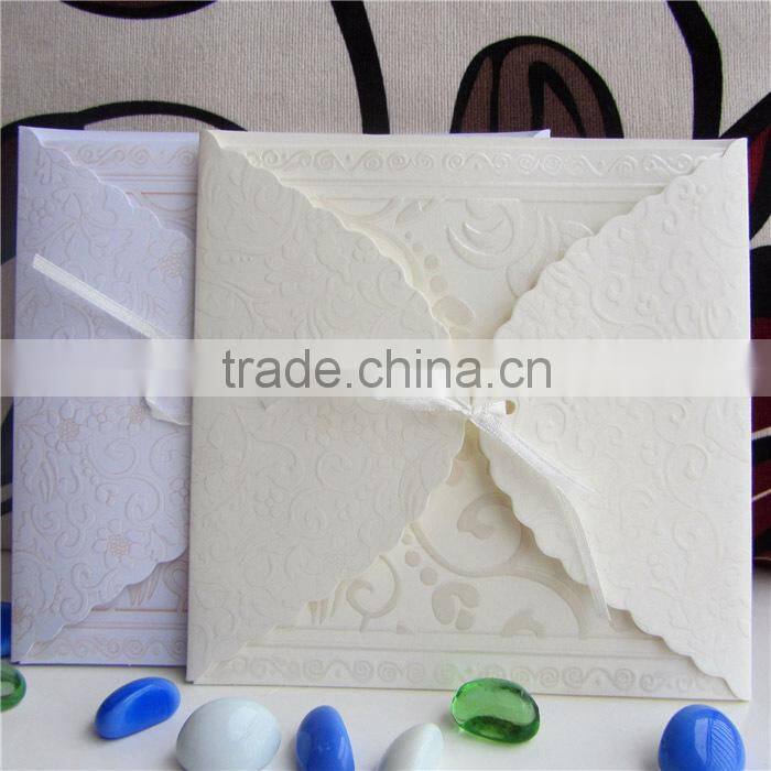 Square Ivory Royal Wedding Invitation Cards with Ribbon 2016