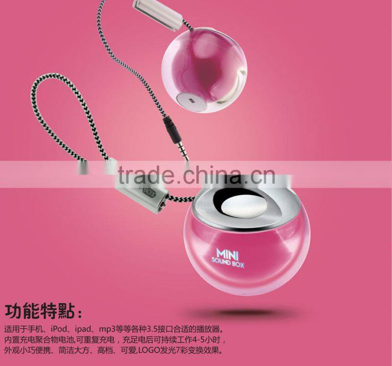 Portable active wireless flash led light mini speaker 2015 mobile phone accessories